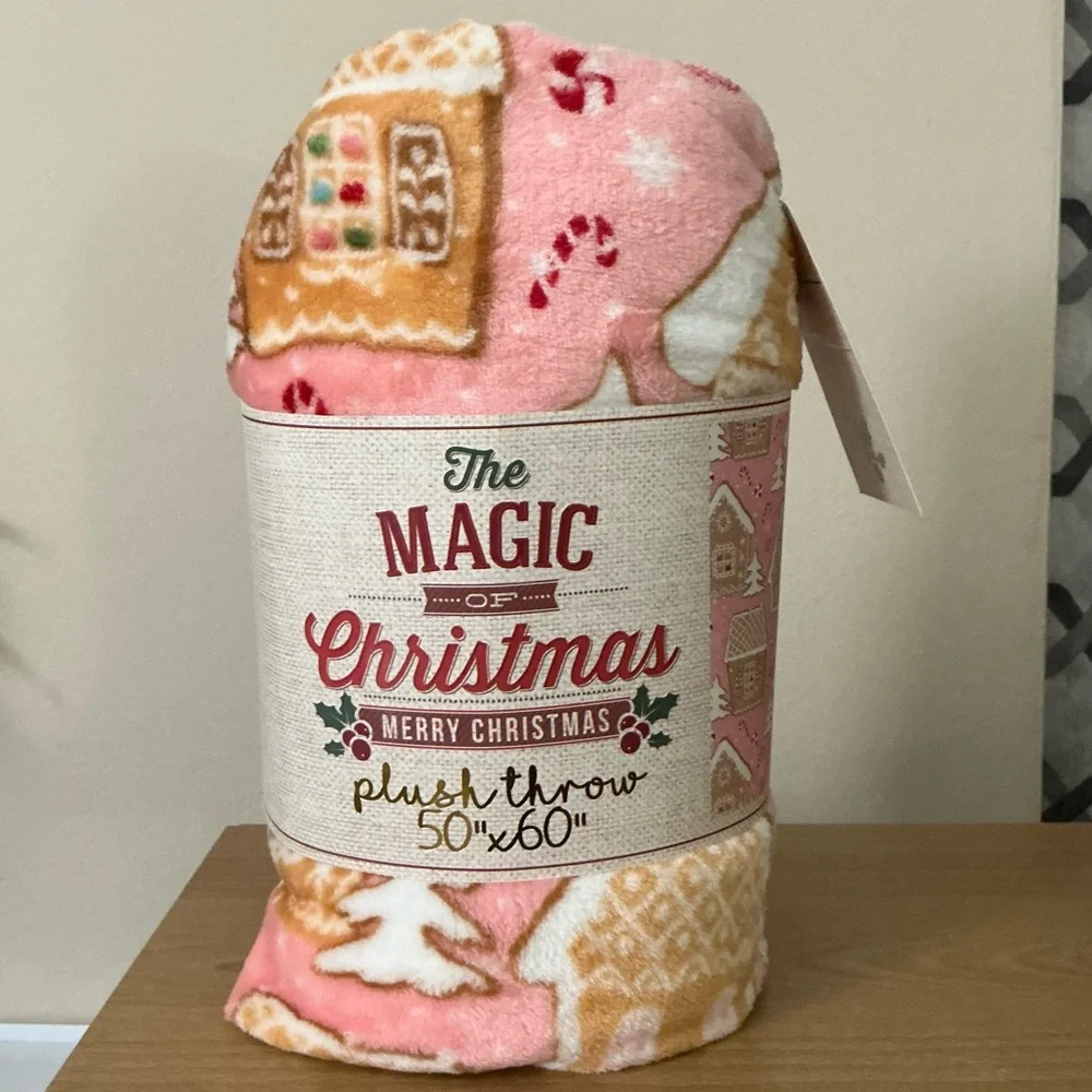 The Magic of Christmas Pink Gingerbread Houses Throw